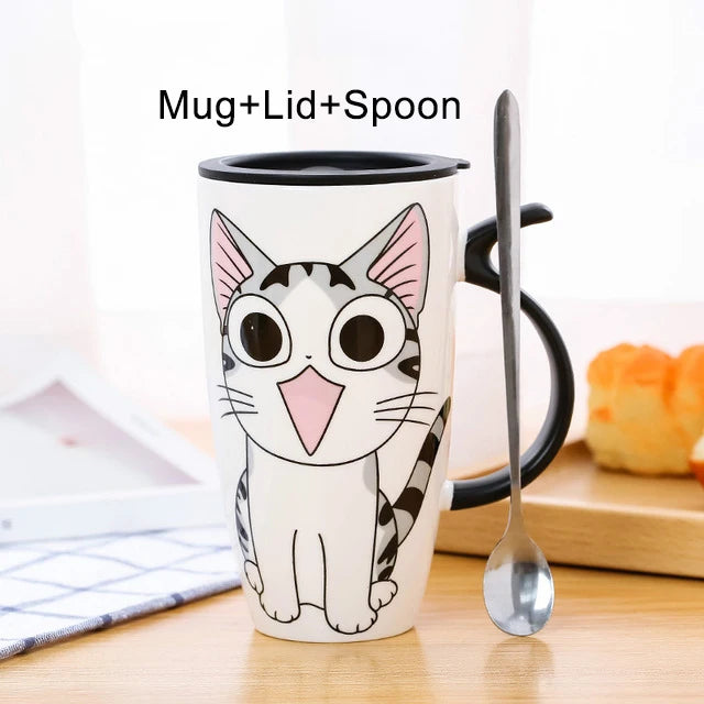 Cat Ceramic Mug with Lid & Spoon - Wooflu