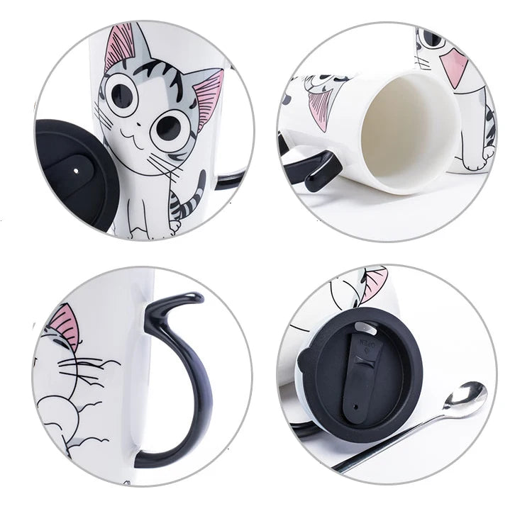 Cat Ceramic Mug with Lid & Spoon - Wooflu