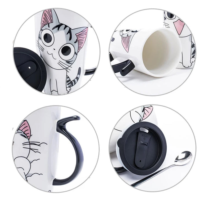 Cat Ceramic Mug with Lid & Spoon - Wooflu
