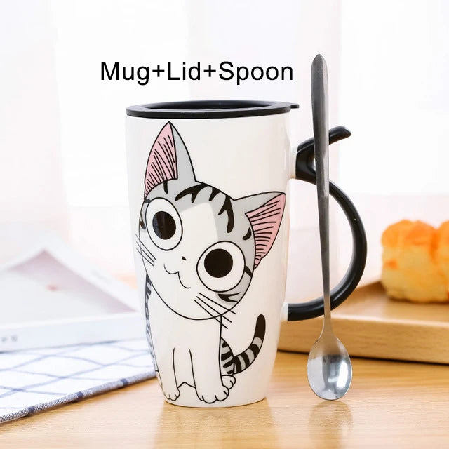 Cat Ceramic Mug with Lid & Spoon - Wooflu