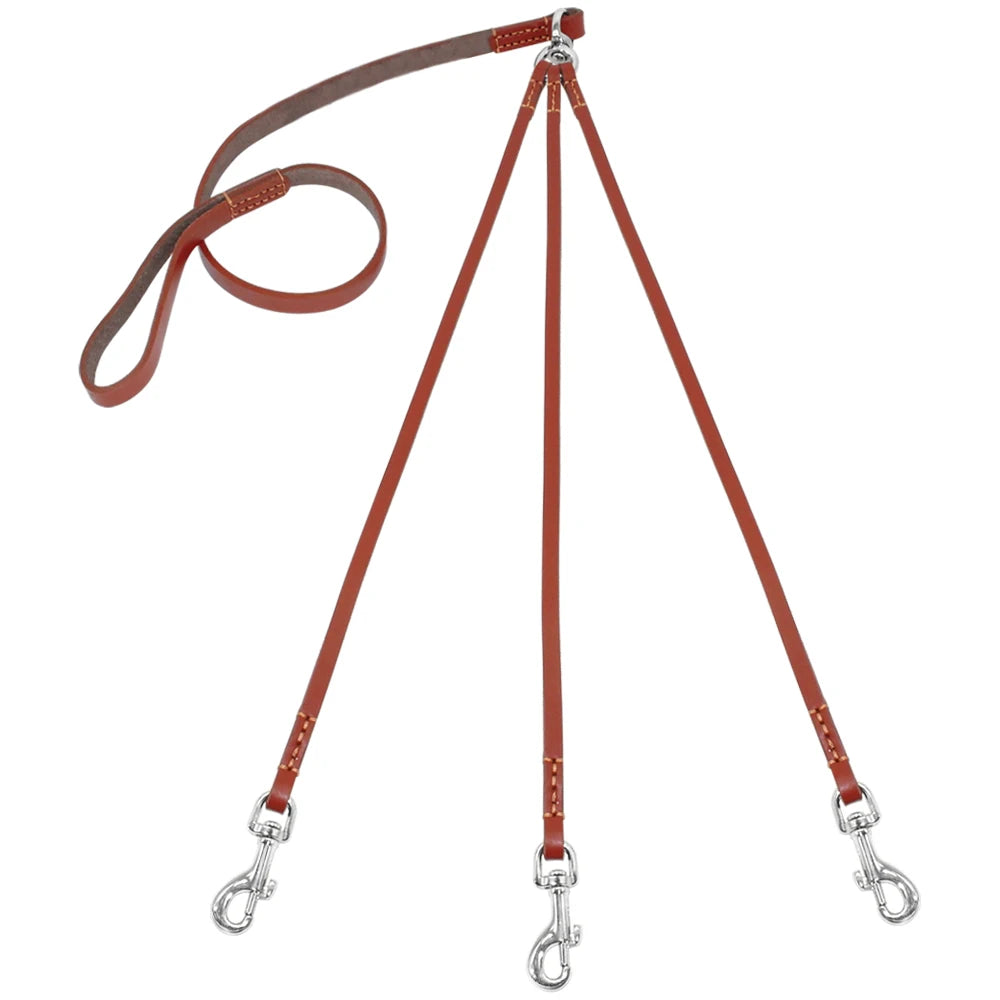 Leather Dog Collar with 3-Way Coupling – Walk Three Dogs Easily - Wooflu