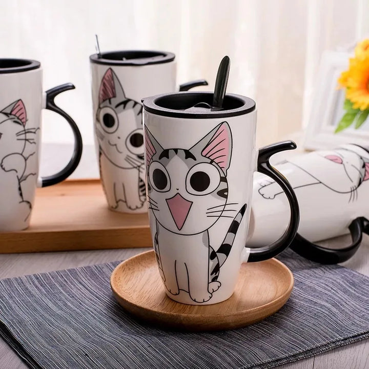 Cat Ceramic Mug with Lid & Spoon - Wooflu
