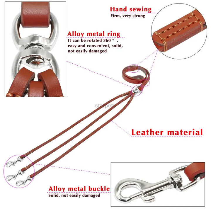 Leather Dog Collar with 3-Way Coupling – Walk Three Dogs Easily - Wooflu