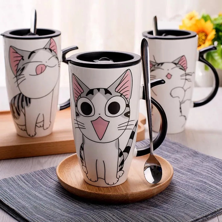 Cat Ceramic Mug with Lid & Spoon - Wooflu