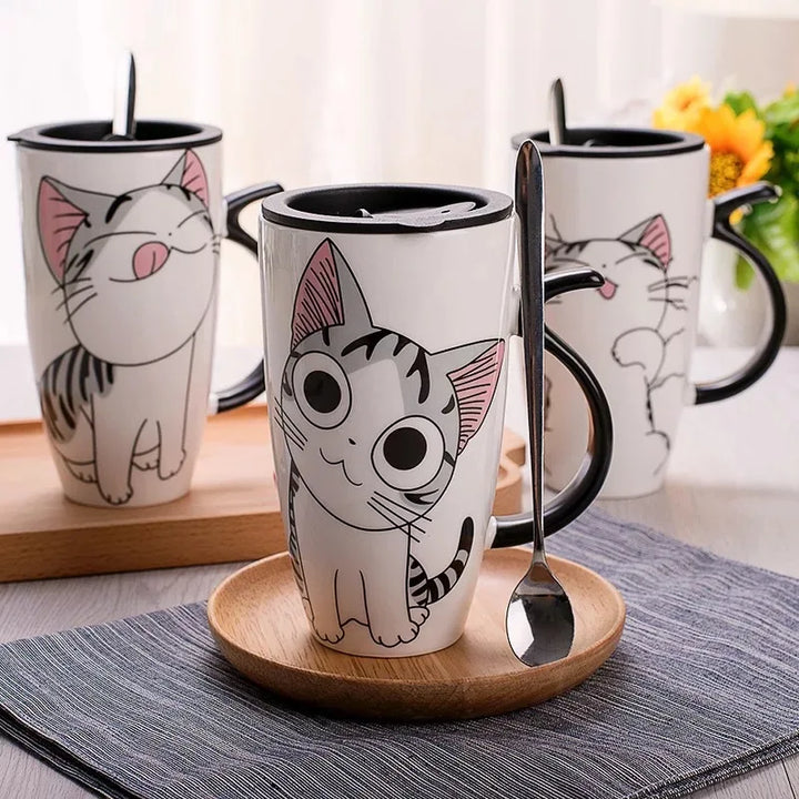 Cat Ceramic Mug with Lid & Spoon - Wooflu