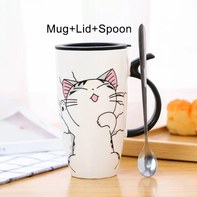 Cat Ceramic Mug with Lid & Spoon - Wooflu